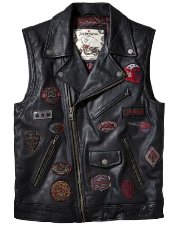 Mens Biker Style Vest Black Leather Motorcycle Waistcoat - B10