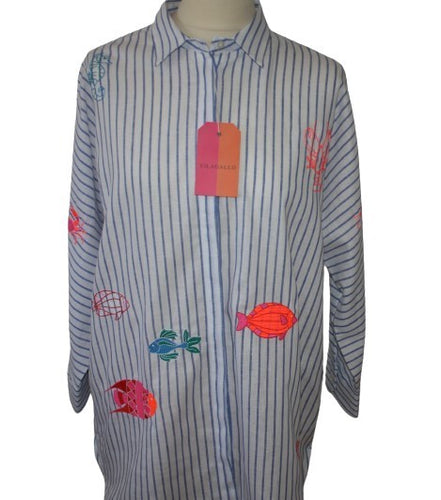 Vilagallo Louise Blue Stripe Linen Shirt