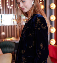 Load image into Gallery viewer, Vilagallo Navy Velvet Flocked Glitter Jacket