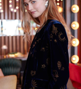 Vilagallo Navy Velvet Flocked Glitter Jacket