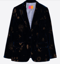 Load image into Gallery viewer, Vilagallo Navy Velvet Flocked Glitter Jacket