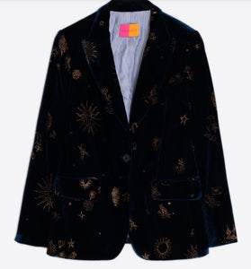 Vilagallo Navy Velvet Flocked Glitter Jacket