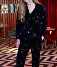 Load image into Gallery viewer, Vilagallo Navy Velvet Flocked Glitter Trousers