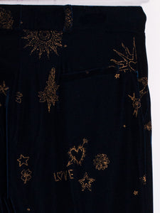 Vilagallo Navy Velvet Flocked Glitter Trousers