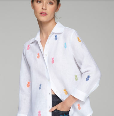 Vilagallo Poline Embroidered Lino Blanco Shirt