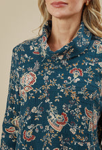 Load image into Gallery viewer, Adini Velma Top with Jacquard Print Deepest Teal