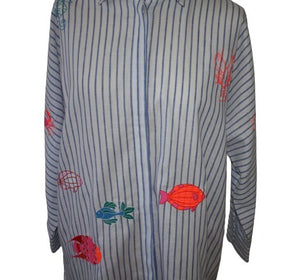 Vilagallo Louise Blue Stripe Linen Shirt